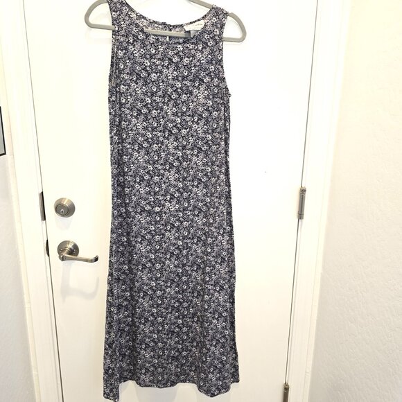 Vintage Jim Elliot Women's Floral Sleeveless Midi Dress Size 8 Navy White Rayon - Picture 6 of 10